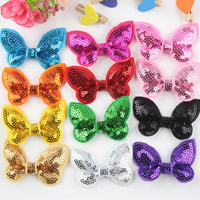 Poignées de cheveux Accessoires d'interface, coton, avec Sequin en plastique, Noeud papillon, pour les enfants, couleurs mélangées, 60mm, Vendu par PC