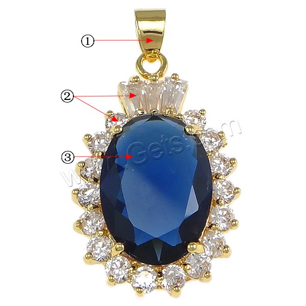 Pendentifs en laiton zircon cubique (CZ), avec cristal, fleur, Placage, avec zircone cubique & facettes, plus de couleurs à choisir, protéger l'environnement, sans nickel, plomb et cadmium, 20x31x9mm, Trou:Environ 4x5mm, Vendu par PC