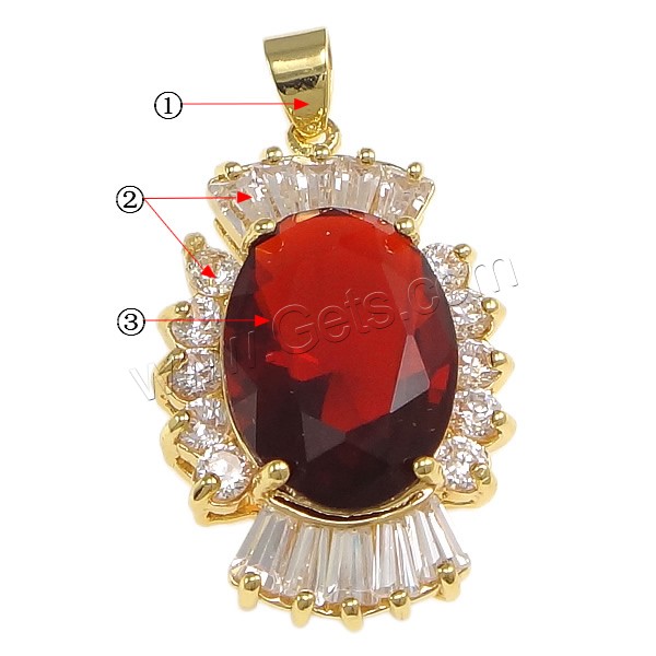 Pendentifs en laiton zircon cubique (CZ), avec cristal, bonbon, Placage, avec zircone cubique & facettes, plus de couleurs à choisir, protéger l'environnement, sans nickel, plomb et cadmium, 20x33x9mm, Trou:Environ 4x5mm, Vendu par PC