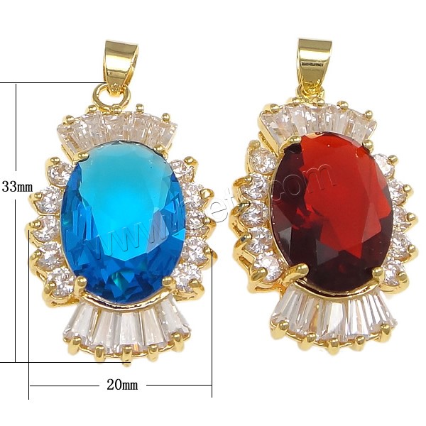 Pendentifs en laiton zircon cubique (CZ), avec cristal, bonbon, Placage, avec zircone cubique & facettes, plus de couleurs à choisir, protéger l'environnement, sans nickel, plomb et cadmium, 20x33x9mm, Trou:Environ 4x5mm, Vendu par PC