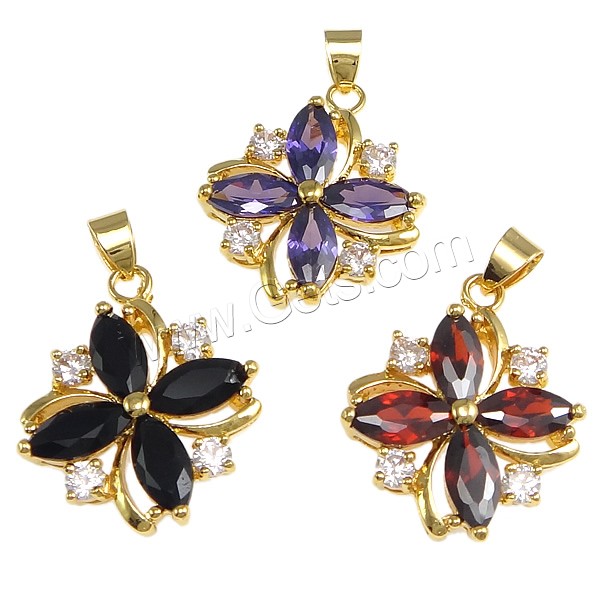 Pendentifs en laiton zircon cubique (CZ), avec cristal, fleur, Placage, avec zircone cubique & facettes, plus de couleurs à choisir, protéger l'environnement, sans nickel, plomb et cadmium, 22x26x6mm, Trou:Environ 4x5mm, Vendu par PC