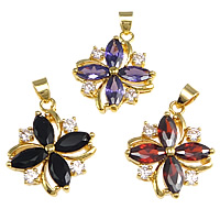 Pendentifs en laiton zircon cubique (CZ), avec cristal, fleur, Placage, avec zircone cubique & facettes, plus de couleurs à choisir, protéger l'environnement, sans nickel, plomb et cadmium Environ Vendu par PC