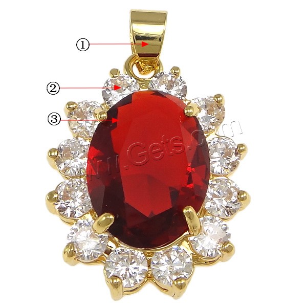 Pendentifs en laiton zircon cubique (CZ), avec cristal, fleur, Placage, avec zircone cubique & facettes, plus de couleurs à choisir, protéger l'environnement, sans nickel, plomb et cadmium, 20x26x7mm, Trou:Environ 4x5mm, Vendu par PC