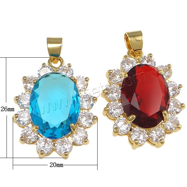 Pendentifs en laiton zircon cubique (CZ), avec cristal, fleur, Placage, avec zircone cubique & facettes, plus de couleurs à choisir, protéger l'environnement, sans nickel, plomb et cadmium, 20x26x7mm, Trou:Environ 4x5mm, Vendu par PC