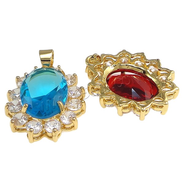 Pendentifs en laiton zircon cubique (CZ), avec cristal, fleur, Placage, avec zircone cubique & facettes, plus de couleurs à choisir, protéger l'environnement, sans nickel, plomb et cadmium, 20x26x7mm, Trou:Environ 4x5mm, Vendu par PC