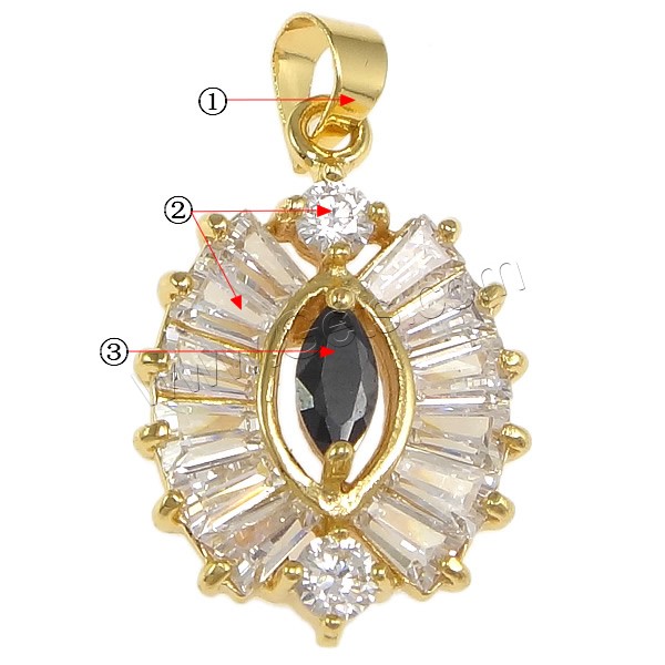 Pendentifs en laiton zircon cubique (CZ), avec cristal, fleur, Placage, avec zircone cubique & facettes, plus de couleurs à choisir, protéger l'environnement, sans nickel, plomb et cadmium, 14x21x5mm, Trou:Environ 4x5mm, Vendu par PC