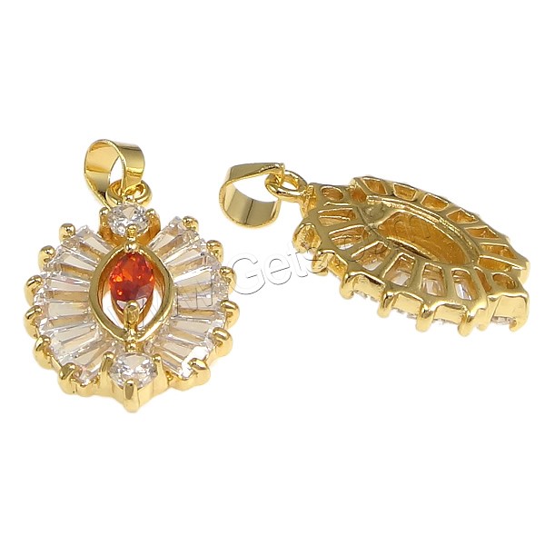 Pendentifs en laiton zircon cubique (CZ), avec cristal, fleur, Placage, avec zircone cubique & facettes, plus de couleurs à choisir, protéger l'environnement, sans nickel, plomb et cadmium, 14x21x5mm, Trou:Environ 4x5mm, Vendu par PC