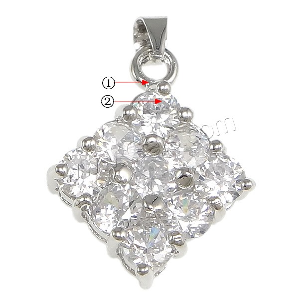 Pendentifs en laiton zircon cubique (CZ), losange, Placage, avec zircone cubique, plus de couleurs à choisir, protéger l'environnement, sans nickel, plomb et cadmium, 17x21.5x5.5mm, Trou:Environ 4x5mm, Vendu par PC