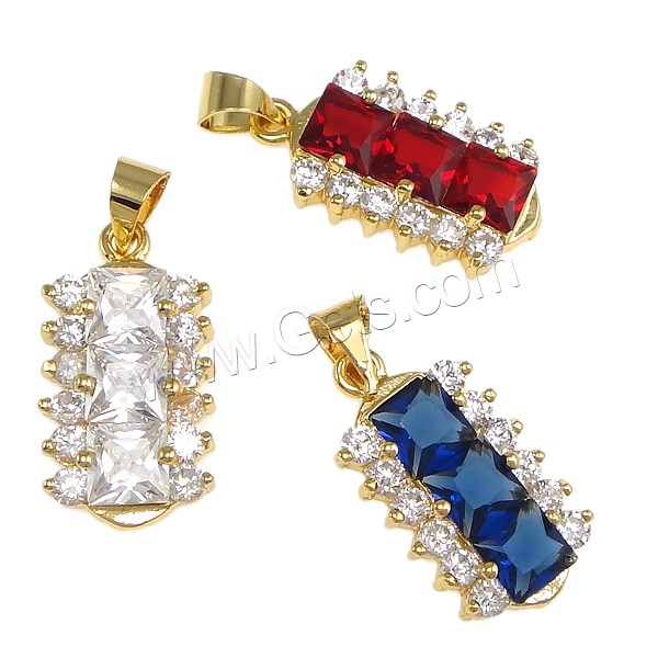 Pendentifs en laiton zircon cubique (CZ), avec cristal, rectangle, Placage, avec zircone cubique & facettes, plus de couleurs à choisir, protéger l'environnement, sans nickel, plomb et cadmium, 11x21x4mm, Trou:Environ 4x5mm, Vendu par PC