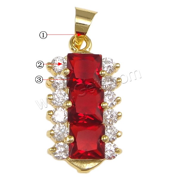 Pendentifs en laiton zircon cubique (CZ), avec cristal, rectangle, Placage, avec zircone cubique & facettes, plus de couleurs à choisir, protéger l'environnement, sans nickel, plomb et cadmium, 11x21x4mm, Trou:Environ 4x5mm, Vendu par PC