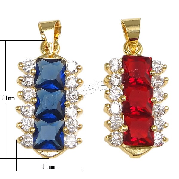 Pendentifs en laiton zircon cubique (CZ), avec cristal, rectangle, Placage, avec zircone cubique & facettes, plus de couleurs à choisir, protéger l'environnement, sans nickel, plomb et cadmium, 11x21x4mm, Trou:Environ 4x5mm, Vendu par PC