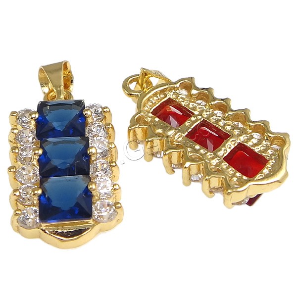 Pendentifs en laiton zircon cubique (CZ), avec cristal, rectangle, Placage, avec zircone cubique & facettes, plus de couleurs à choisir, protéger l'environnement, sans nickel, plomb et cadmium, 11x21x4mm, Trou:Environ 4x5mm, Vendu par PC