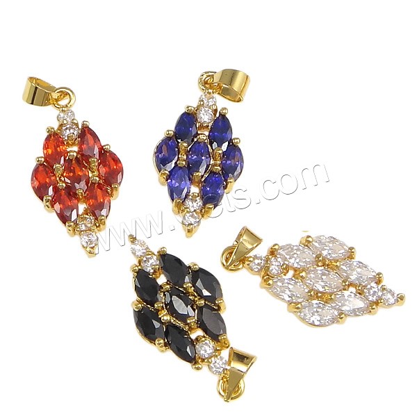 Pendentifs en laiton zircon cubique (CZ), avec cristal, losange, Placage, avec zircone cubique & facettes, plus de couleurs à choisir, protéger l'environnement, sans nickel, plomb et cadmium, 12x24x3mm, Trou:Environ 4x5mm, Vendu par PC