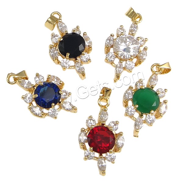 Pendentifs en laiton zircon cubique (CZ), avec cristal, fleur, Placage, avec zircone cubique & facettes, plus de couleurs à choisir, protéger l'environnement, sans nickel, plomb et cadmium, 13x23x7mm, Trou:Environ 4x5mm, Vendu par PC