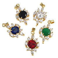 Pendentifs en laiton zircon cubique (CZ), avec cristal, fleur, Placage, avec zircone cubique & facettes, plus de couleurs à choisir, protéger l'environnement, sans nickel, plomb et cadmium Environ Vendu par PC