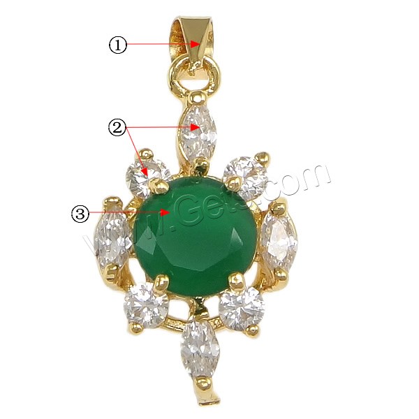 Pendentifs en laiton zircon cubique (CZ), avec cristal, fleur, Placage, avec zircone cubique & facettes, plus de couleurs à choisir, protéger l'environnement, sans nickel, plomb et cadmium, 13x23x7mm, Trou:Environ 4x5mm, Vendu par PC