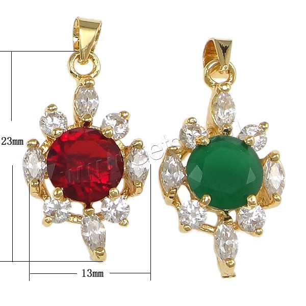 Pendentifs en laiton zircon cubique (CZ), avec cristal, fleur, Placage, avec zircone cubique & facettes, plus de couleurs à choisir, protéger l'environnement, sans nickel, plomb et cadmium, 13x23x7mm, Trou:Environ 4x5mm, Vendu par PC