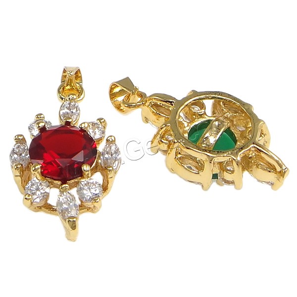 Pendentifs en laiton zircon cubique (CZ), avec cristal, fleur, Placage, avec zircone cubique & facettes, plus de couleurs à choisir, protéger l'environnement, sans nickel, plomb et cadmium, 13x23x7mm, Trou:Environ 4x5mm, Vendu par PC