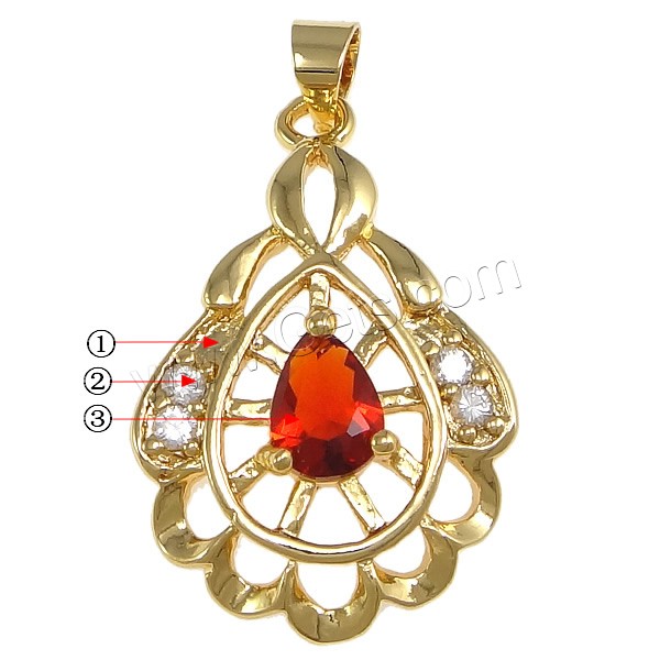 Pendentifs en laiton zircon cubique (CZ), avec cristal, larme, Placage, avec zircone cubique & facettes, plus de couleurs à choisir, protéger l'environnement, sans nickel, plomb et cadmium, 17x27x5mm, Trou:Environ 4x5mm, Vendu par PC