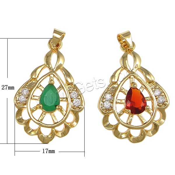 Pendentifs en laiton zircon cubique (CZ), avec cristal, larme, Placage, avec zircone cubique & facettes, plus de couleurs à choisir, protéger l'environnement, sans nickel, plomb et cadmium, 17x27x5mm, Trou:Environ 4x5mm, Vendu par PC