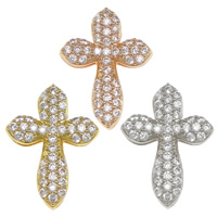 Cubic Zirconia Micro Pave Brass Pendant, Cross, plated, multihole & micro pave cubic zirconia Approx 3-5mm 