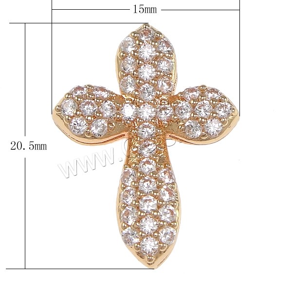 Cubique Pendentif en laiton zircon pavent, croix, Placage, multihole & pavé de micro zircon, plus de couleurs à choisir, 15x20.5x3mm, Trou:Environ 3-5mm, Vendu par PC