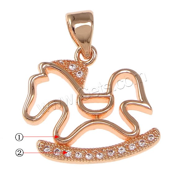 Cubic Zirconia Micro Pave Brass Pendant, Horse, plated, micro pave cubic zirconia, more colors for choice, 15x15x2mm, Hole:Approx 3.5x4.5mm, Sold By PC