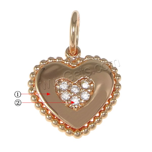 Cubique Pendentif en laiton zircon pavent, coeur, Placage, pavé de micro zircon, plus de couleurs à choisir, 12x12x2mm, Trou:Environ 4mm, Vendu par PC