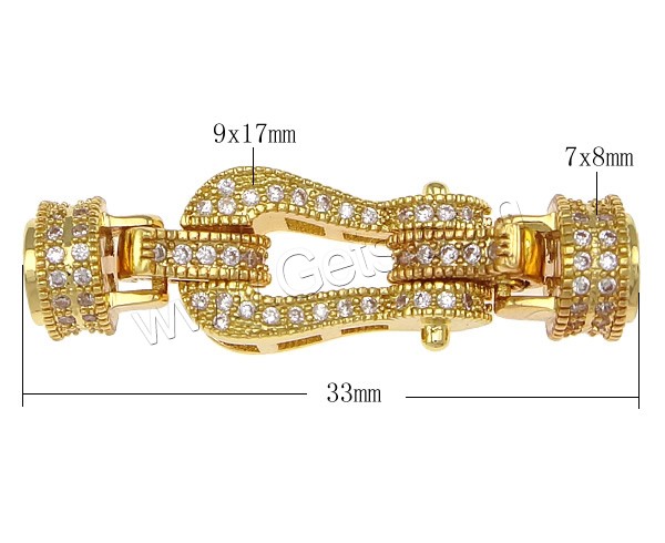 Раза по сравнению с латунной застежкой, Латунь, Другое покрытие, с крышки & инкрустированное микро кубического циркония, Много цветов для выбора, не содержит никель, свинец, 7x8mm, 9x17x6mm, 33mm, отверстие:Приблизительно 4mm, продается PC