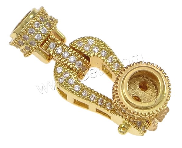 Brass Fold Over Clasp, plated, with end cap & micro pave cubic zirconia, more colors for choice, nickel, lead & cadmium free, 7x8mm, 9x17x6mm, 33mm, Hole:Approx 4mm, Sold By PC