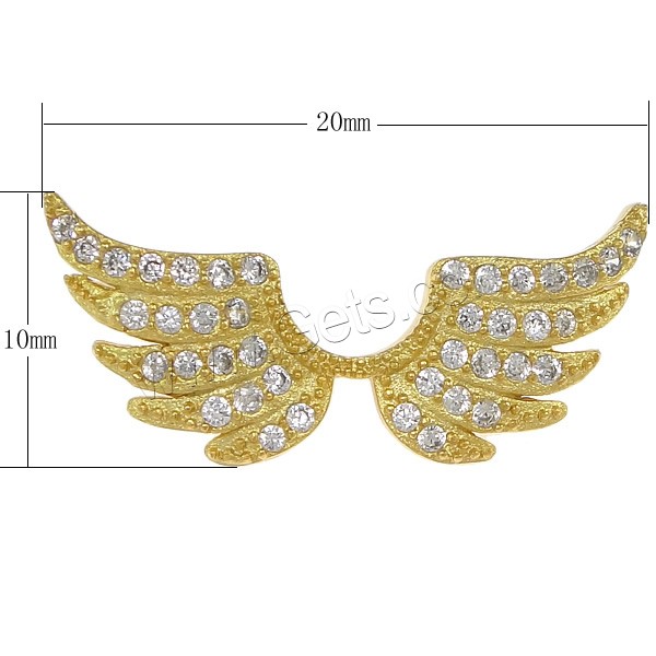 Zircon pavent Laiton Connector, forme d'aile, Placage, pavé de micro zircon & boucle de 1/1, plus de couleurs à choisir, 20x10x2mm, Trou:Environ 1.5mm, Vendu par PC