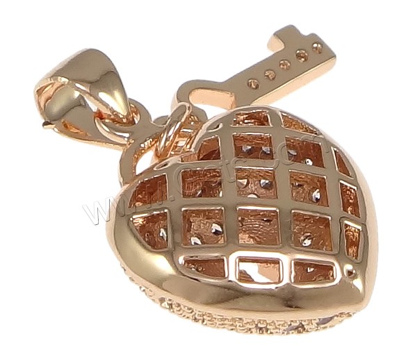 Cubic Zirconia Micro Pave Brass Pendant, Lock and Key, plated, micro pave cubic zirconia & hollow, more colors for choice, 15x20x8mm, 4.5x14.5x2mm, Hole:Approx 3.5x4.5mm, Sold By PC