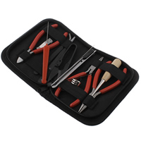 Ferronickel Jewelry Tool Set, awl & utility knife & plier & scissors​ & tweezers, with Wood & Plastic, platinum color plated, nickel, lead & cadmium free -  