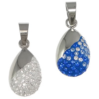 Rhinestone Stainless Steel Pendants, with Rhinestone Clay Pave, Teardrop, with 45 pcs rhinestone Approx 