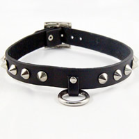 Mode Collier Choker, cuir de peau de vache, avec laiton & alliage de zinc, beignet, Placage de couleur platine, with rivet stud & le style de punk & réglable, noire, protéger l'environnement, sans nickel, plomb et cadmium, 19mm Environ 16 pouce, Vendu par brin