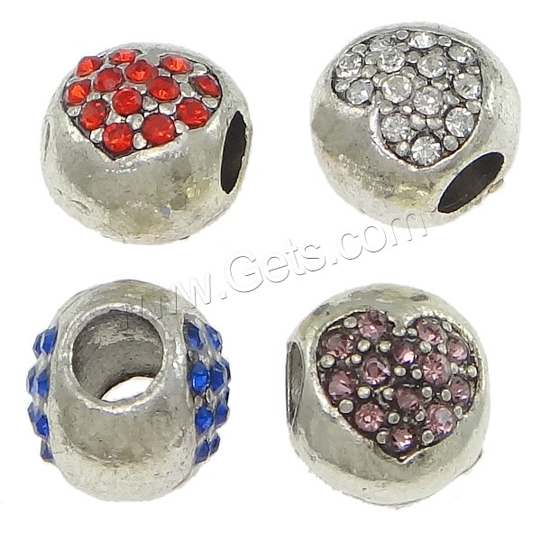 grano Europeo de aleación Zinc con diamante, aleación de zinc, Toroidal, chapado, con diamantes de imitación, más colores para la opción, libre de níquel, plomo & cadmio, 9.5x11x10mm, agujero:aproximado 4mm, Vendido por UD