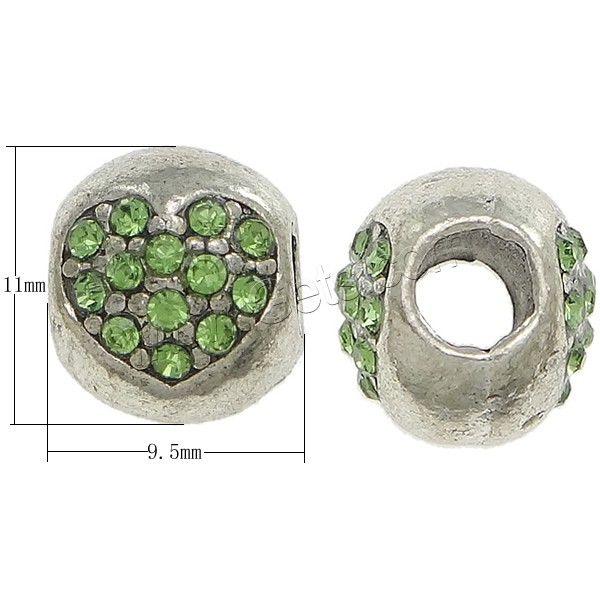 grano Europeo de aleación Zinc con diamante, aleación de zinc, Toroidal, chapado, con diamantes de imitación, más colores para la opción, libre de níquel, plomo & cadmio, 9.5x11x10mm, agujero:aproximado 4mm, Vendido por UD