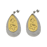 Stainless Steel Drop Earring, 304 Stainless Steel, Teardrop, plated, with butterfly pattern & two tone & stardust, 44mm  