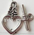 Zinc Alloy Toggle Clasp, Heart, single-strand nickel, lead & cadmium free 