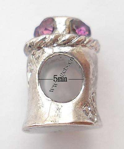 grano Europeo de aleación Zinc con diamante, aleación de zinc, Tarta, chapado, sin rosca & con diamantes de imitación, más colores para la opción, 9x12x13mm, agujero:aproximado 5mm, Vendido por UD