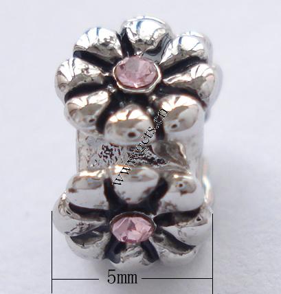 grano Europeo de aleación Zinc con diamante, aleación de zinc, Flor, chapado, sin rosca & con diamantes de imitación, más colores para la opción, 8x8x5mm, agujero:aproximado 4.5mm, Vendido por UD