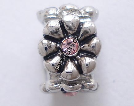 grano Europeo de aleación Zinc con diamante, aleación de zinc, Flor, chapado, sin rosca & con diamantes de imitación, más colores para la opción, 8x8x5mm, agujero:aproximado 4.5mm, Vendido por UD