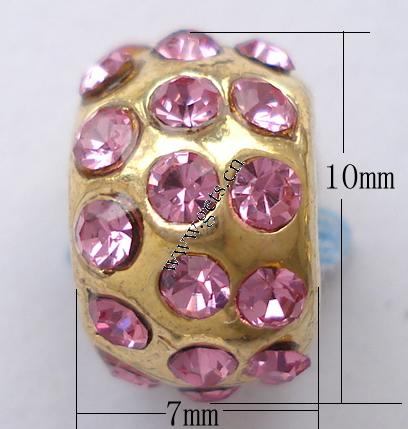 grano Europeo de aleación Zinc con diamante, aleación de zinc, Tambor, chapado, sin rosca & con diamantes de imitación, más colores para la opción, 10x7mm, agujero:aproximado 4mm, Vendido por UD