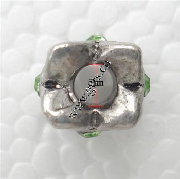 grano Europeo de aleación Zinc con diamante, aleación de zinc, Flor, chapado, sin rosca & con diamantes de imitación, más colores para la opción, 9x13mm, agujero:aproximado 5mm, Vendido por UD