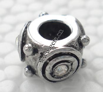 Strass Zink Legierung Europa Perlen, Zinklegierung, Trommel, plattiert, ohne troll & mit Strass, keine, 11x7mm, Bohrung:ca. 5mm, verkauft von PC