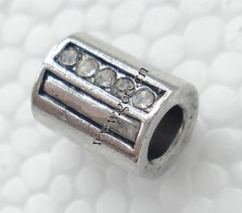 grano Europeo de aleación Zinc con diamante, aleación de zinc, Tubo, chapado, sin rosca & con diamantes de imitación, más colores para la opción, 11x8mm, agujero:aproximado 5mm, Vendido por UD