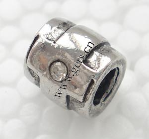 grano Europeo de aleación Zinc con diamante, aleación de zinc, Tubo, chapado, sin rosca & con diamantes de imitación, más colores para la opción, 9x9mm, agujero:aproximado 4.5mm, Vendido por UD