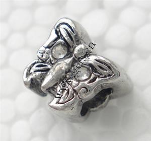 grano Europeo de aleación Zinc con diamante, aleación de zinc, Mariposa, chapado, sin rosca & con diamantes de imitación, más colores para la opción, 10x9x8mm, agujero:aproximado 4.5mm, Vendido por UD