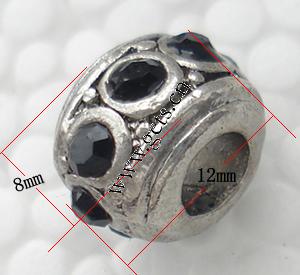 Strass Zink Legierung Europa Perlen, Zinklegierung, Trommel, plattiert, ohne troll & mit Strass, keine, 12x8mm, Bohrung:ca. 4.5mm, verkauft von PC