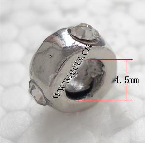 grano Europeo de aleación Zinc con diamante, aleación de zinc, Toroidal, chapado, sin rosca & con diamantes de imitación, más colores para la opción, 9x4mm, agujero:aproximado 4.5mm, Vendido por UD